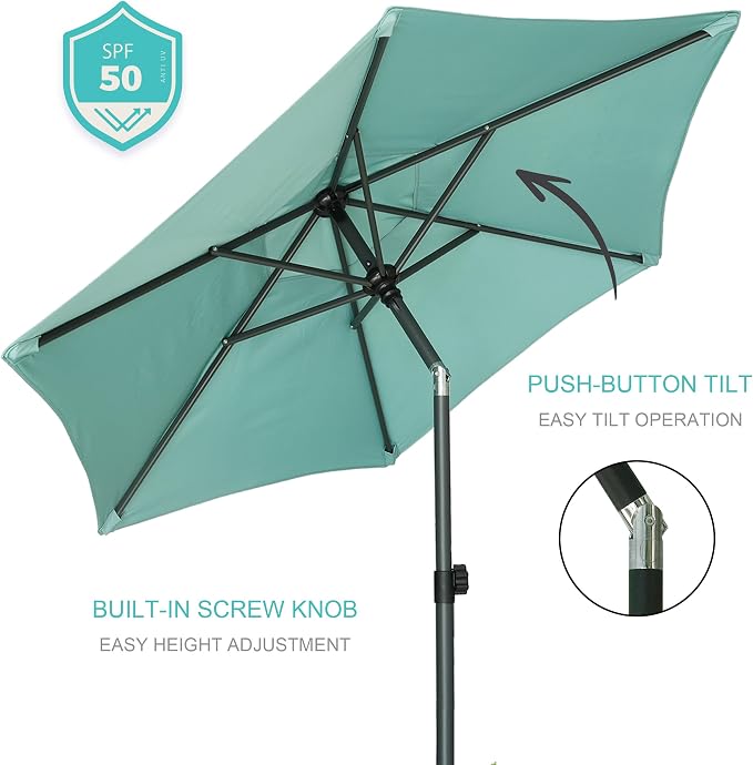 AMMSUN 6ft Patio Umbrella Outdoor Table Umbrellas with Push Button Tilt, UPF50+ Premium Steel Pole and Ribs for Deck, Lawn, Garden, Backyard & Pool (Aqua Green)