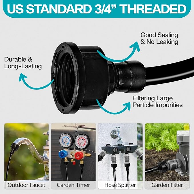 OnBrand 150FT Mister for Outside Patio with 55 Brass Nozzles and 5 T-Joints | Misting Cooling System with 3 Adapters 3/4" and 3 Seals, Outdoor Patio Mister for Party Greenhouse Trampoline Coop Waterpark
