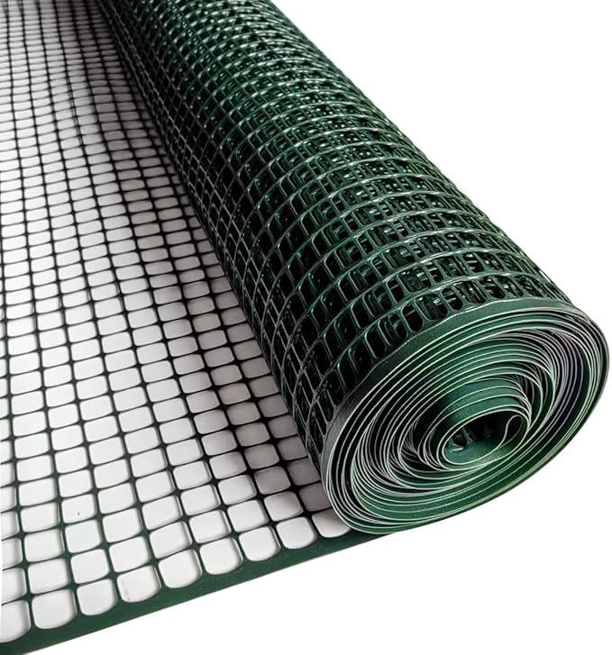 PotatoLife Plastic Hardware Mesh Netting, Temporary Fence, Tree Guards, Staircase Banister, Animal Barrier, Garden Netting, Poultry, with 50 Zip Ties (Green, 40'' x 50')