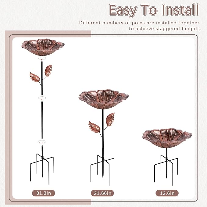 2 Pack Bird Baths for Outdoors, Vintage Metal Bird Bath for Outside, Hummingbird Bath with Five Stakes, Garden Flower Small Birdbath for Garden Decor, 31.3" H x 10.63" Dia (Bronze,Vintage Green)