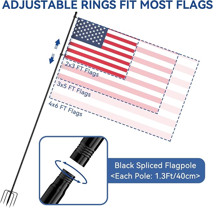 ZMTECH 10 FT Flag Pole with American Flag in Ground, Extra Thick Flag Pole Kit for Yard,Windproof Ground Flag Poles for Outside House Residential or Commercial（1 Pack）