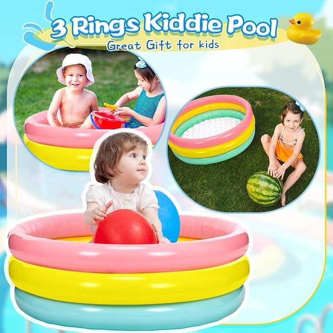 Jerify 6 Pack Swimming Pool 34 x 10 Inch Inflatable Swimming Pool Small Blow up 3 Rings Round Padding Ball Pond for Indoor and Outdoor Water Game Play Center