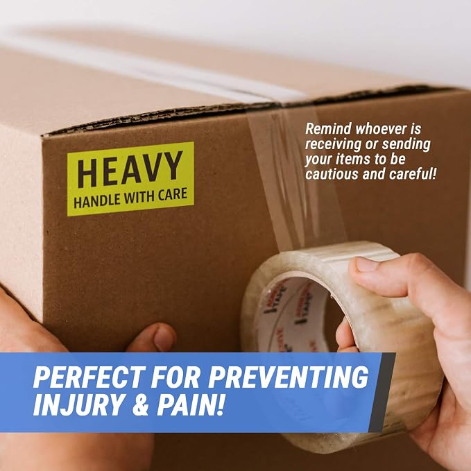 Caution Heavy, Handle with Care Labels (4 x 2 inch, Fluorescent Yellow with Bold Letters - 900 Labels) Warning Heavy Items Stickers for Shipping Items - Strong Adhesive | Bold Letters, 900 Labels per Roll, Warning Heavy Items Stickers, Strong Adhesive,...