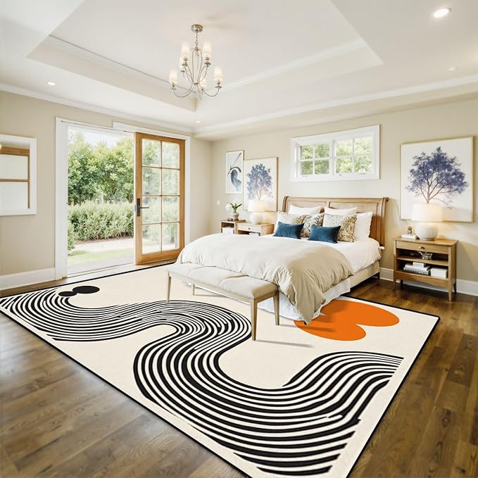 10x14 Area Rugs for Living Room Abstract Poster Geometric Shapes Boho Wall Decor Mid Century Washable Large Area Rug for Bedroom Non Slip Outdoor Carpets Soft Mats Kitchen Home Office Decor