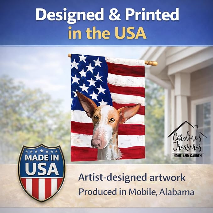 Caroline's Treasures CK6648CHF Podenco Canario Dog American Flag House Flag Large Porch Sleeve Pole Decorative Outside Yard Banner Artwork Wall Hanging, Polyester, House Size, Multicolor
