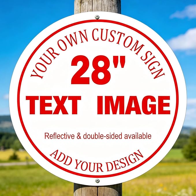 Custom Large Metal Outdoor Sign, 28x28 Inch Personalized Round Aluminum, Add Text/Image, Reflective Option, Weatherproof, Double-Sided Available, Spa Entrance Decor