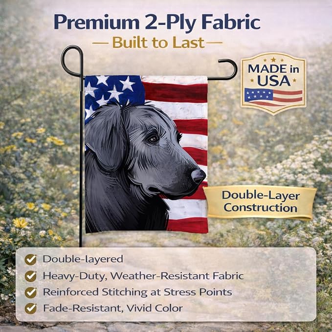 Caroline's Treasures CK6526GF Flat-Coated Retriever American Flag Garden Flag Mailbox Flag Decorative Yard Flag Banner Outside Patio Artwork Yard Flower Beds, Garden Size, Multicolor