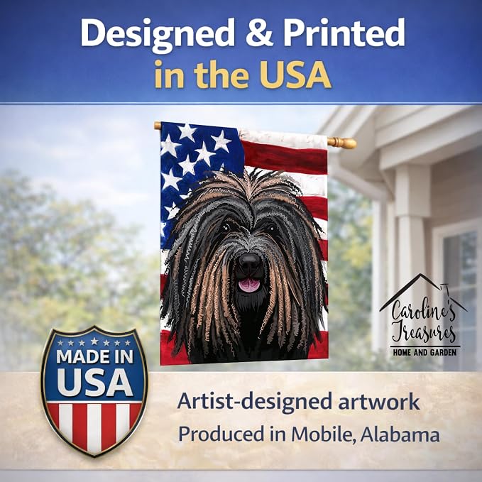 Caroline's Treasures CK6666CHF Puli Dog American Flag House Flag Large Porch Sleeve Pole Decorative Outside Yard Banner Artwork Wall Hanging, Polyester, House Size, Multicolor