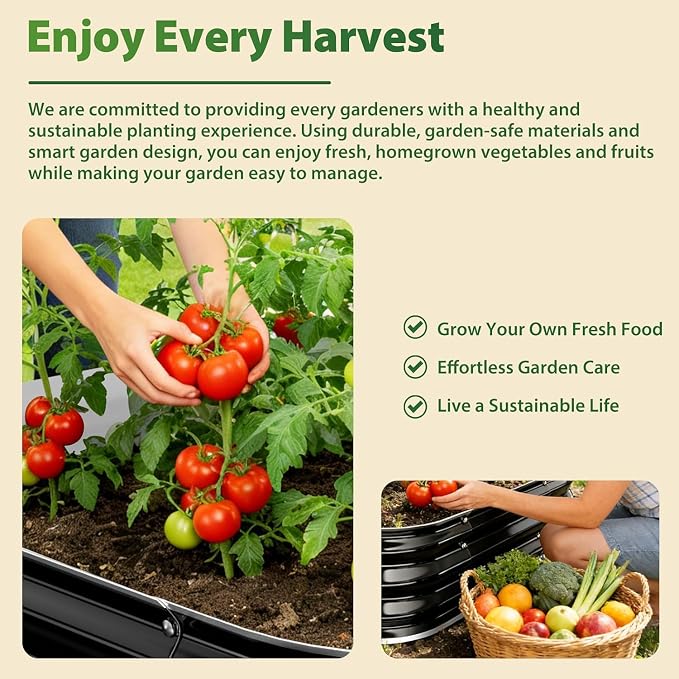 16.5" Deep Square Galvanized Raised Garden Bed 4x4 ft – Large Metal Planter Box for Vegetables, Flowers & Herbs – Heavy Duty Outdoor Above Ground Gardening Bed with Easy Assembly (Black)