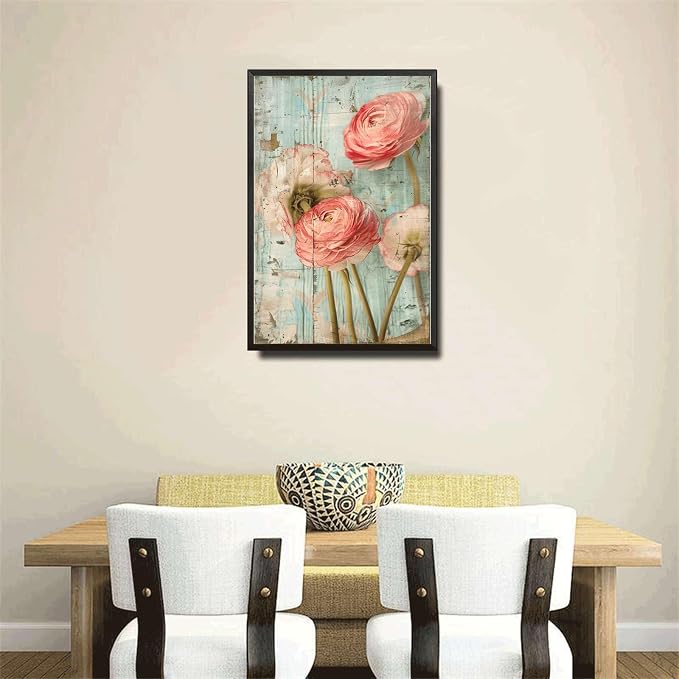 Metal Sign Tin Sign Vintage Wall Art Shabby Chic Ranunculus Tin Sign for Antique Floral Artistry Rustic Wall Art and Distressed Wood P Bar Sign for Room 12×16 Inches with Metal Frame