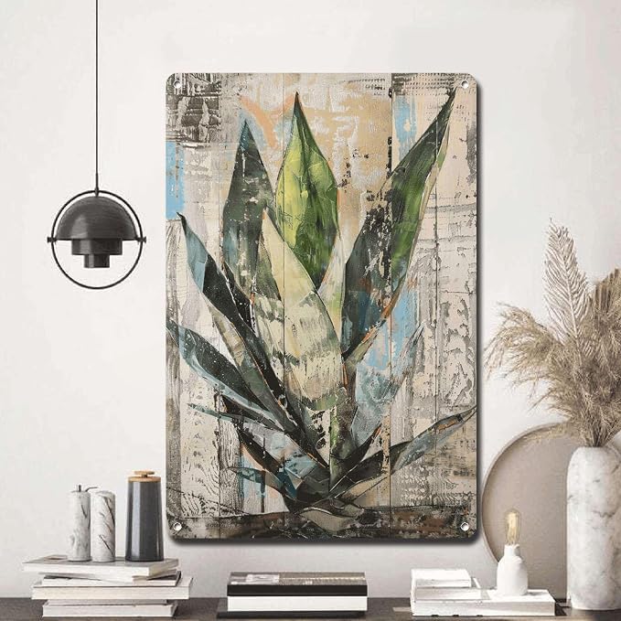 Metal Sign Tin Sign Vintage Wall Art Shabby Chic Snake Plant Tin Sign for Distressed Wood Panels Home Wall Art and Easy Installation Metal Signs Vintage for Room 12×16 Inches