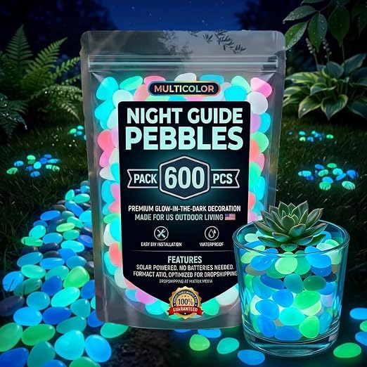 Glow Colorful in the Dark Garden Rocks – Night Guide Stones for Yard, Walkways, Fish Tanks & Landscaping, Luminous Outdoor Decorative Pebbles for Aquarium, Pathway, and Garden Decor (600, Rainbow)