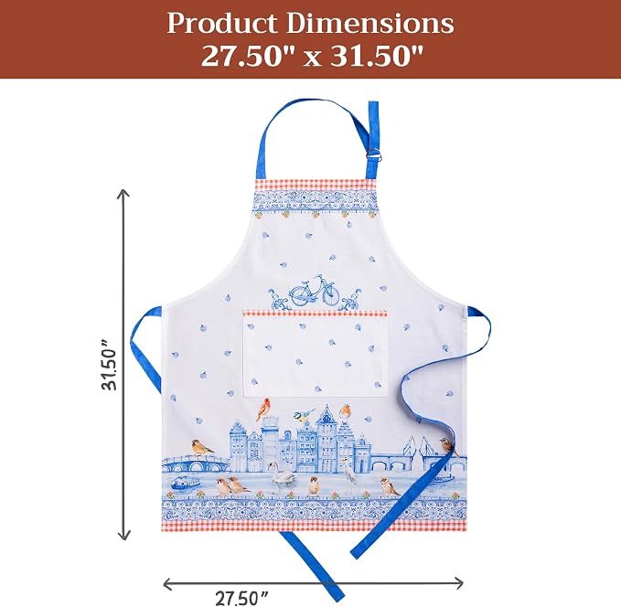 Maison d' Hermine Aprons for women with Pocket 100% Cotton (27.50"x31.50") | Adjustable Neck Strap & long ties Apron Men Chef Wedding Cooking Gardening Server Maid