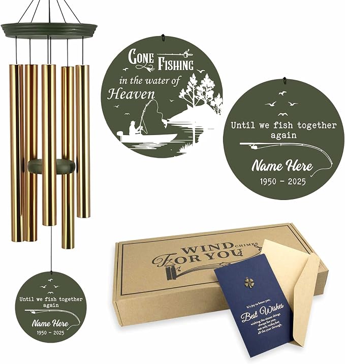 ASTARIN Sympathy Gifts for Loss of Loved One, Condolences Wind Chimes for Loss Grandfather Dad Friends Who Like Fishing, Care Package for Grieving Friend(Produced in Texas)