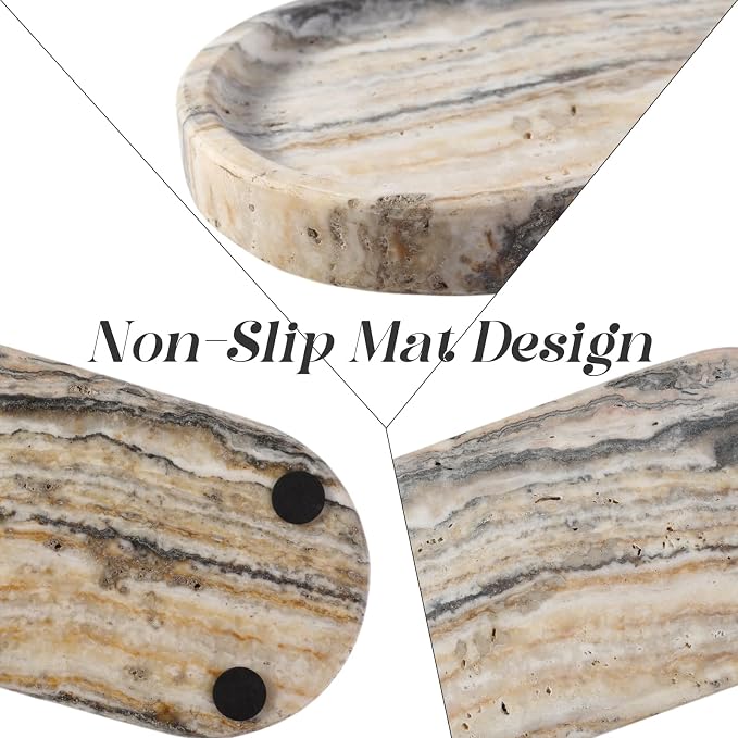 Koville 10"x5" Marble Vanity Tray for Bathroom Kitchen Countertop, Natural Marble Trays for Home Decor, Perfume Organizer Jewelry Dish, Stone Tray for Dresser, Decorative Candles Trays