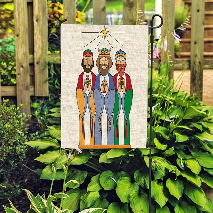 EMMTEEY Christmas Garden Flags We Three Kings Burlap 12.5X18 Small for Outside Double Sided Winter Holiday Flags for Decoration