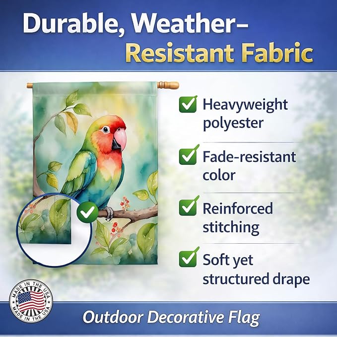 Caroline's Treasures Lovebird House Flag Large Porch Sleeve Pole Decorative Outside Yard Banner Artwork Wall Hanging, Polyester, House Size, Multicolor