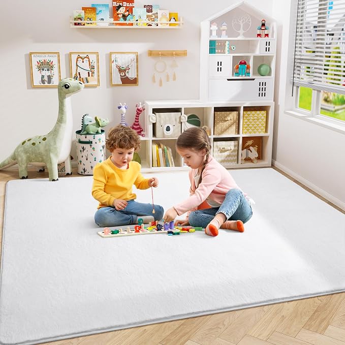 Amearea Large Area Rugs for Bedroom Living Room, 6x9 White Memory Foam Rug | Thickened Fluffy Indoor Washable Rugs Non Slip Minimalist Carpet for Boys Girls Dorm Nursery Room Decor