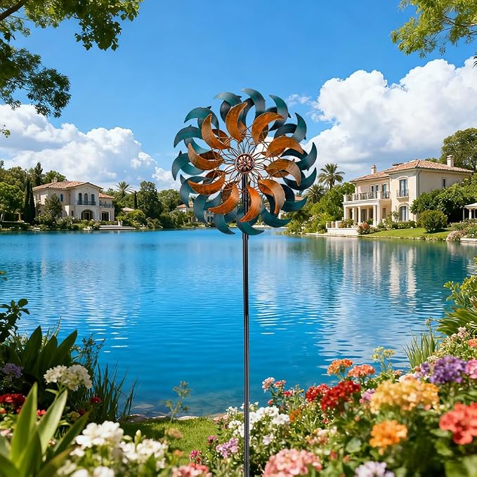 Stargarden Garden Wind Spinners, 13”W Kinetic Wind Sculptures | 4 Layers Windmills Lawn Ornament Décor