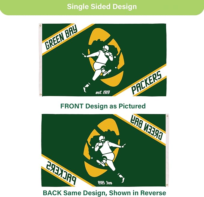 NFL Green Bay Packers Flag with Vintage Logo, 3' x 5' Outdoor Estate Flag with Grommets, Outdoor Banner for Garden Patio Decoration, Indoor Wall Decor Flag for Room, Works with Flag Poles for Outside House