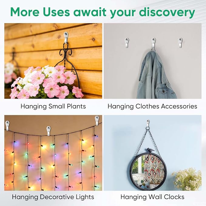 HiGift 40 Pack String Light Hanger Hooks, Stainless Steel Light Clips White, Outdoor Screw Hooks Rope Light Clips for Hanging Christmas Light, Plants, Party Light Wire and Led Fairy Led Light Clips