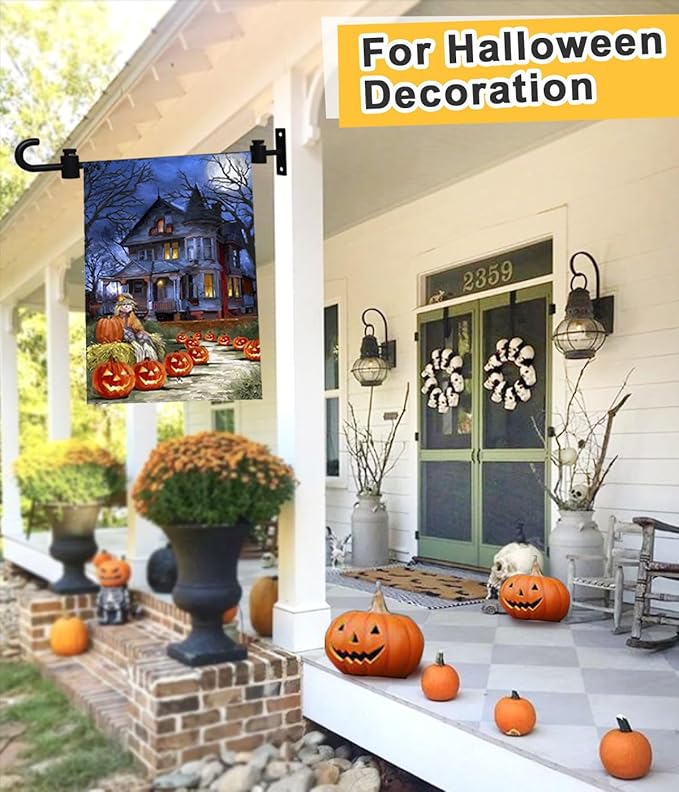 Koutemie Wall Garden Flag Stand Holder Pole with Stoppers for 12 x 18 Outside Small Yard Flags Décor, One Piece Wall Mounted Metal Garden Flag Scroll Hanger for Mailbox Post, Black
