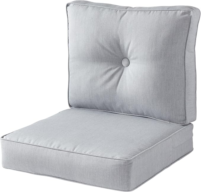 Sunbrella Deep Seat Cushion Set – Seat & Back Cushions for Patio Chairs, Sofas & Loveseats – Fade Resistant Outdoor Fabric, Ties, Zippered Cover, Cord Trim, Canvas Granite