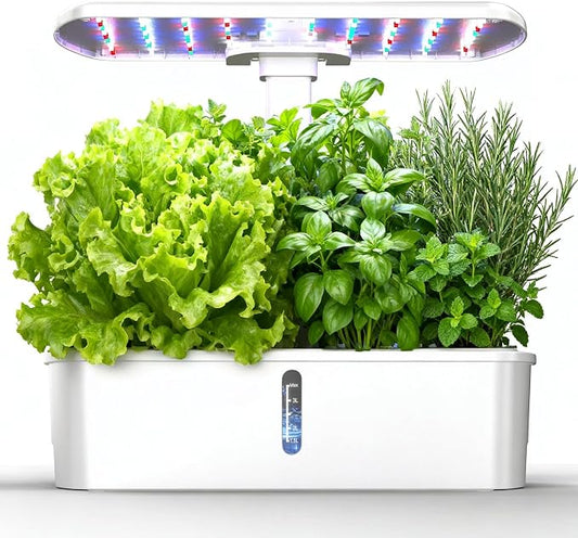 Smart Hydroponics Growing System Kit,12 Pods Indoor Herb Garden with 24W LED Grow Light Planting Adjustable Height Up to 13", Quiet Water Pump, Ideal Gift for All Ages