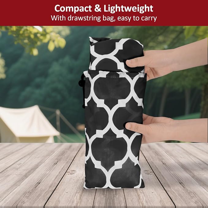 7ft Picnic Table and Bench Cover, Camping Essentials RV Gear, 84 in Waterproof Windproof Outdoor Elastic All Around Tablecloth, Fitted Rectangle Tables and Seats, Black-White Moroccan