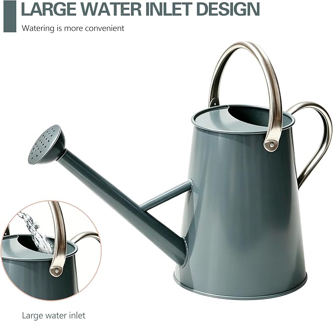Metal Watering Can with Stainless Steel Handle for Outdoor and Indoor Plants, Watering Can Decor, 1.5 Gallon (Gray)