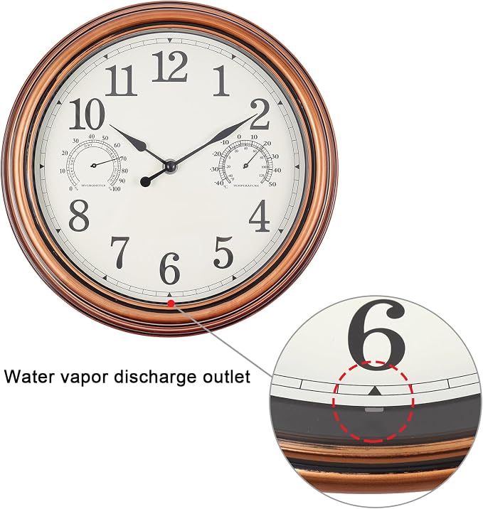 12inch Outdoor Clocks Plastic Waterproof Wall Clock with Temperature & Humidity