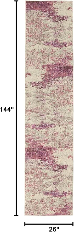 Nourison Home Celestial Modern Abstract Ivory/Pink 2'2" x 12' Area -rug, Easy -cleaning, Non Shedding, Bed Room, Living Room, Dining Room, Kitchen (2x12)