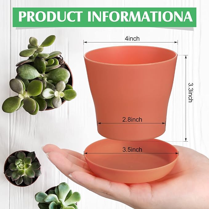 Potchen 4 Inch Plastic Plant Pots Bulk, 33 Pack Small Colorful Planters Pot with Drainage Holes,Seedling Nursery Transplanting Planter Container with Saucers,Flower Pots for Succulents, Cuttings