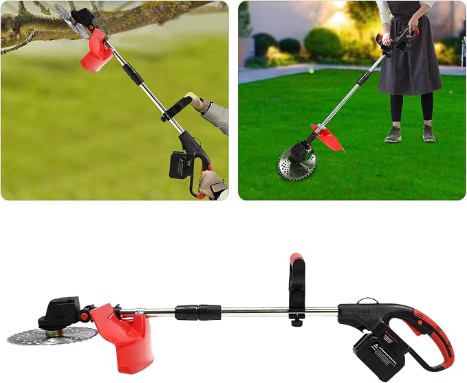 1800W 21V Battery Powered Cordless Weeder, Lawn Trimmer with 2 Lithium Ion Batteries, 1 Charger and Cutting Blades, for Lawn, Yard, Garden, Bush Trimming and Pruning