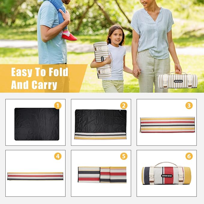 G GOOD GAIN Waterproof Picnic Blanket Portable with Carry Strap for Beach Mat or Family Outdoor Camping Party (Lipstick Red)