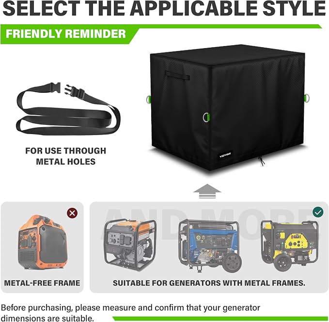 Waterproof Generator Cover. 30L×30W×27H Inches, Equipped with A Wind-resistant Securing Rope. Suitable for Most Generators 5000-12000 Watts. Black.