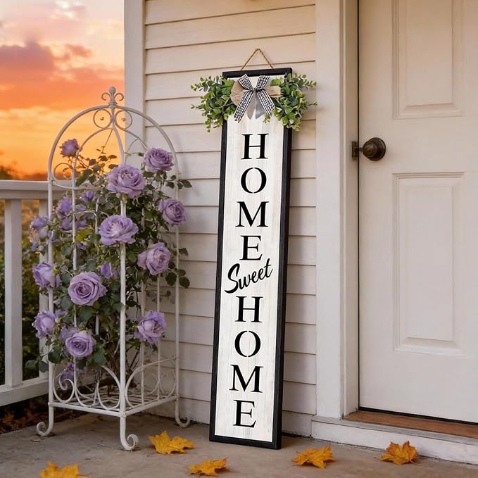 Welcome Sign for Front porch Standing 45"X9" Double-Sided Wood Frame Outdoor Tall Welcome Signs Vertical Decor for Farmhouse Rustic Home Modern Outside Front Door Wall Decorations