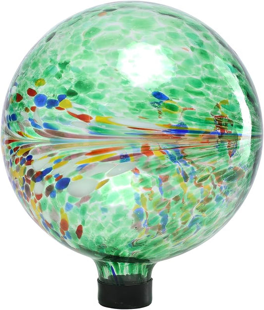 VCUTEKA Gazing Ball for Garden, Glass Outdoor Garden Globe Decor 10" Green | Handcrafted green swirl glass gazing balls that creates elegant garden focal point in any outdoor landscape yard decorative