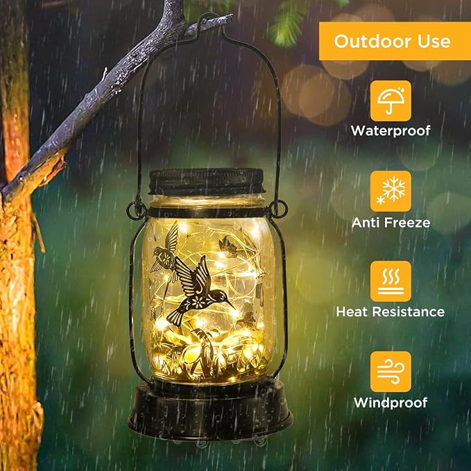 kyoryuger Hummingbird Gifts for Women/Mom/Grandma Hummingbird Solar Lanterns Mom Birthday Bird Lovers Lantern Birds Light Solar Garden Decoration for Yard, Patio,Porch Torches, Home Decor
