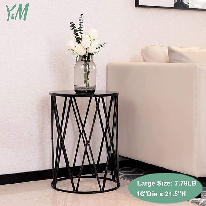 Y&M Outdoor Side Tables Set of 3, Round Metal Nesting Patio End Tables, Heavy Duty Stacking Accent Tables for Patio, Balcony, Garden, Porch, Indoor & Outdoor, Black