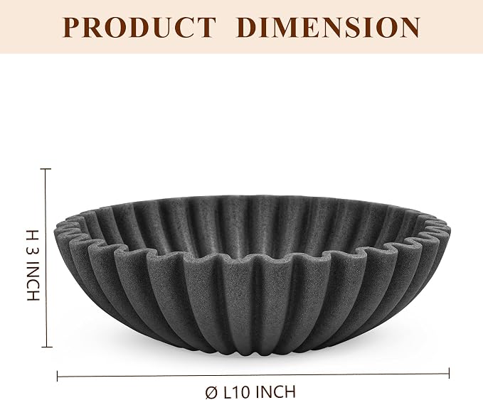 YMXYJM Large Decorative Bowl, Modern Handicraft Bowls for Home Decor, Decorative Fruit Bowl for Kitchen, Ruffle Bowl Decor, Stylish Key bowl for Entry Table, Artificial Stone Black