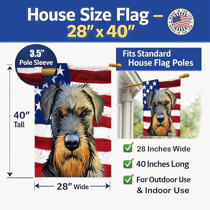 Caroline's Treasures CK6578CHF Jagdterrier American Flag House Flag Large Porch Sleeve Pole Decorative Outside Yard Banner Artwork Wall Hanging, Polyester, House Size, Multicolor