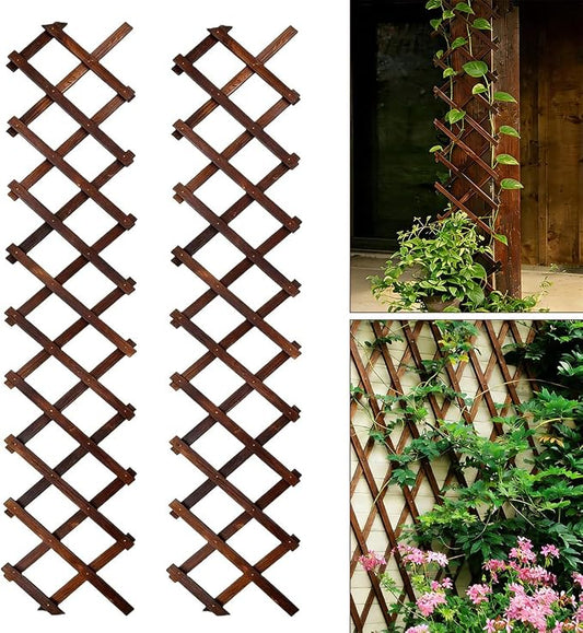 2Pcs Expandable Garden Trellis, 13" x 68" Thickened Wooden Lattice Trellis for Climbing Plants Outdoor Ivy Vine Rose Clematis for Garden Fence Wall Patio Room Decor (2Pcs Brown)