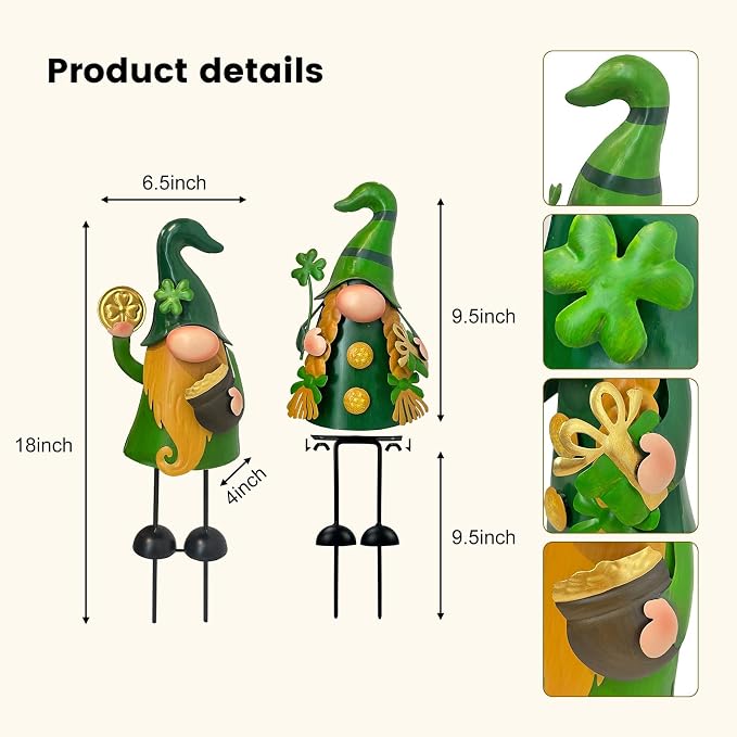 18 Inch Spring Gnomes Outdoor Decor, 2Pcs Metal Gnomes Garden Stakes, Gnome Gifts for Women Outside Decorations for Yard Home Garden Lawn Patio