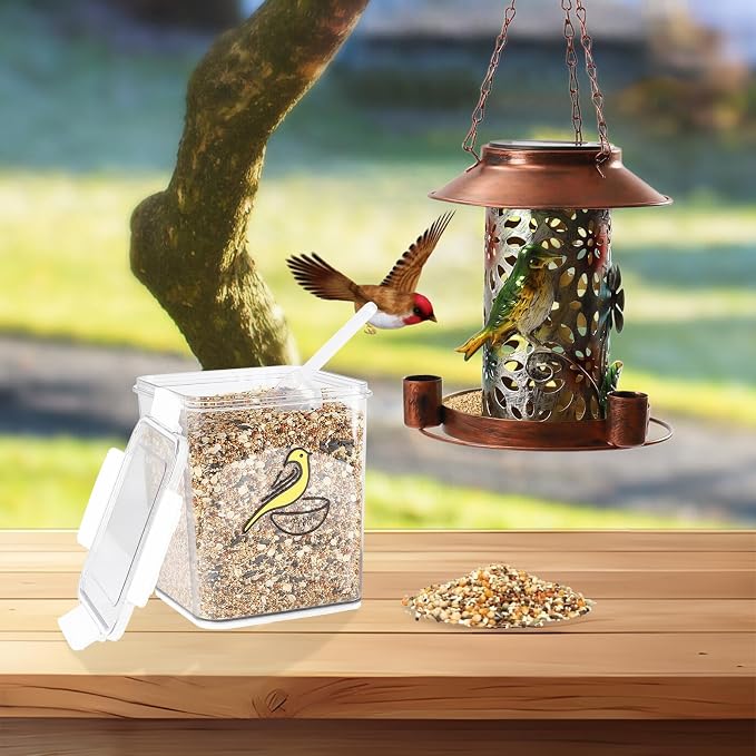 Bird Seed Storage Container-Airtight Bird Food Container 4.23 Qt/4.2LPet Food Storage Containers with Bird Seed Scoop-Wild Bird Seed Dispenser-forPetBirds Parakeets Finches Food MealwormsStorage/Clear