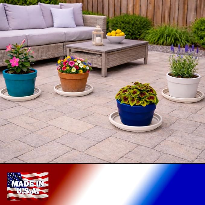 10 Inch Plant Pot Tray USA Made – Durable Plastic Flower Pot Saucer – Plant Water Catcher for Indoor Outdoor Garden (6, Rustic Stone)