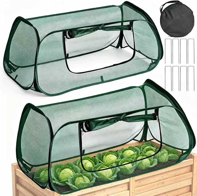 2PCS Raised Garden Bed Cover, Pop Up Plant Protector Crop Cage | 45"x22"x16" Protects vegetables and plants from animals & pests, pop-up design for easy garden protection