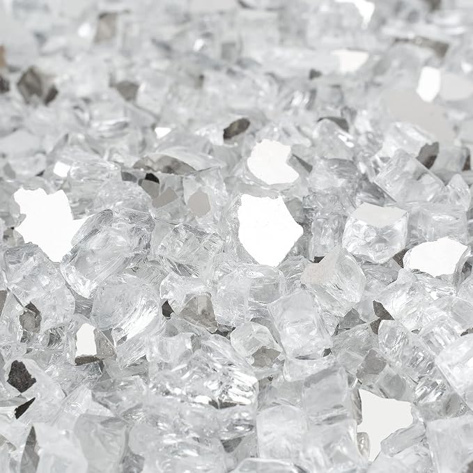 Onlyfire 10 lbs Fire Glass Rocks 1/4 Inch, Reflective Tempered Glass for Propane Fire Pit & Gas Fireplace, High Luster Firepit Glass Stones for Fire Table, Platinum (Multicolor Options Available)