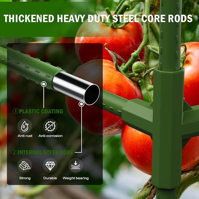 Uyittour 3 Pack Square Tomato Cages for Garden, 50" Heavy Duty Square Tomato Trellis Plant Support Cages for Raised Garden Bed Climbing Vegetables, Set with Garden Gloves, 20 Clips & 65FT Tie Wire