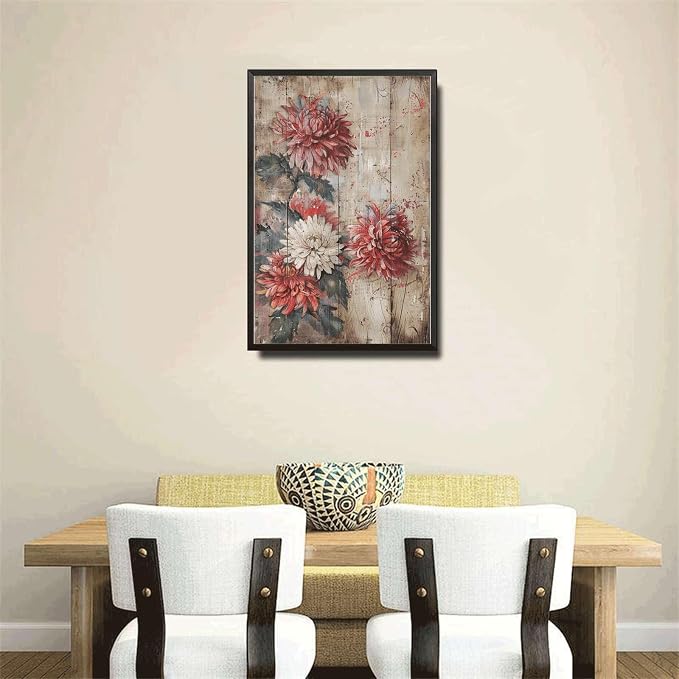 Metal Sign Tin Sign Vintage Rustic Chrysanthemums Tin Sign for Distressed Wood Surfaces Vintage Aesthetics and Corrosion Resi Bathroom Signs for Home for Home Decor 6×8 Inches with Metal Frame